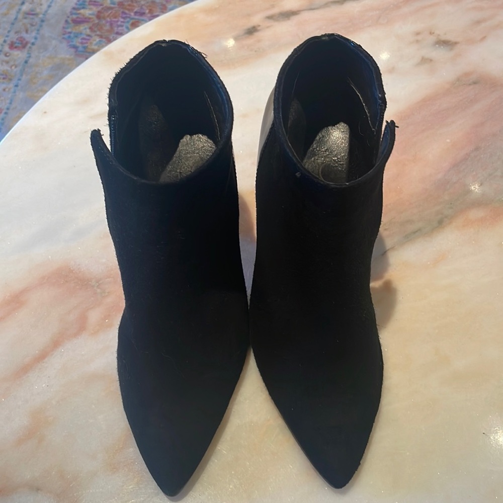Black Suede Patent Leather Ankle Boots